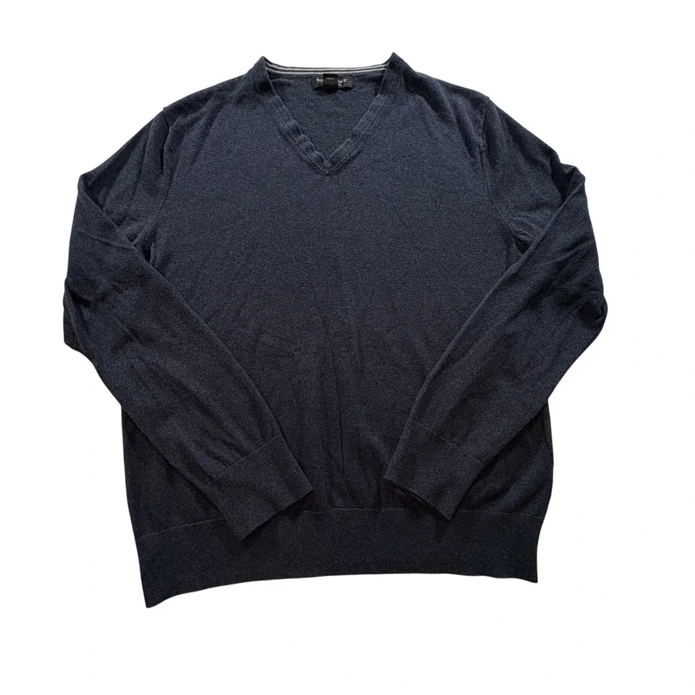 Banana Republic V Neck Sweater Mens Large Navy Blue Silk Cashmere Luxury Blend